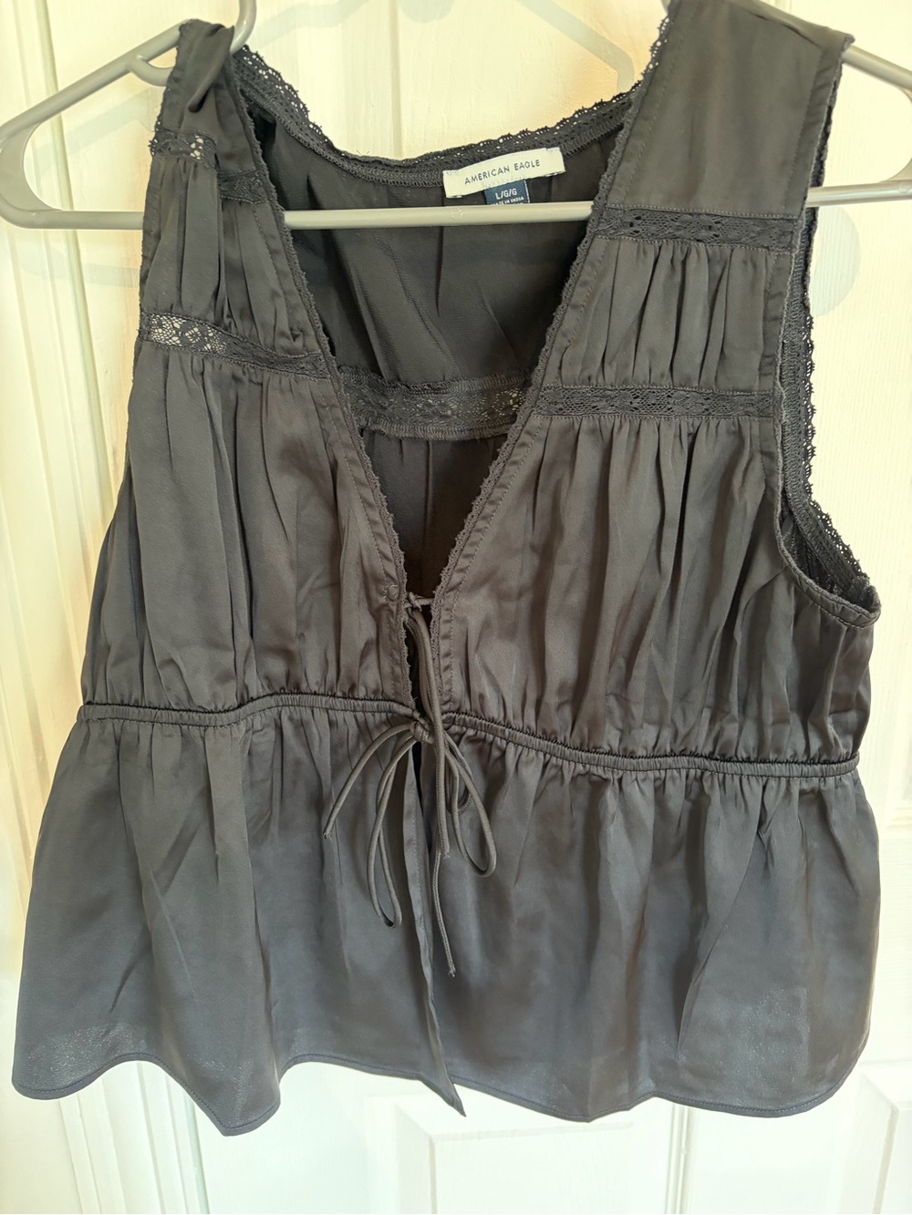 American Eagle Outfitters Black Lace-Trim Tie-Front Camisole